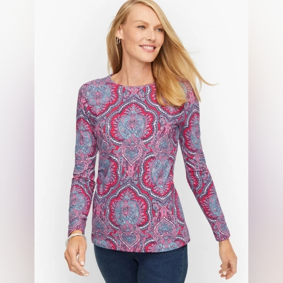 Talbots Classic Crewneck Tee - Mod Paisley - Women's Size Medium Petite PM NWOT - Picture 1 of 15